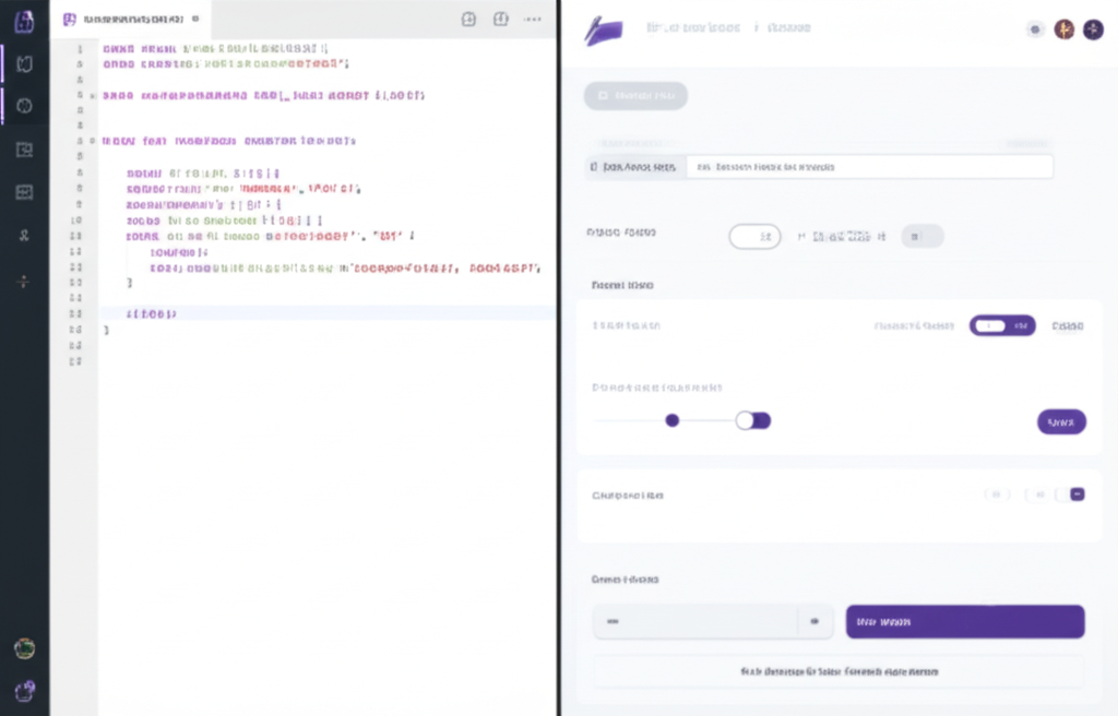 Frontend code editor and UI components on a screen